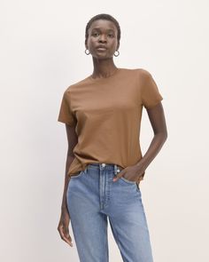 The Organic Cotton Slim Crew Tee Cocoa Brown, Ribbed Neckline, Dream Wardrobe, Capsule Wardrobe, Organic Cotton, Wardrobe