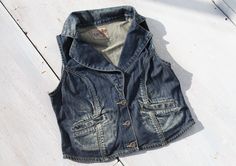 "vintage blue denim gilet fabric: 98% cotton, 2% elastane condition: excellent size: tag I-44,fits size L bust: 39\" waist: 33\" length: 18,5\"" Denim Gilet, Pretty Clothing, Jean Bleu, 80s Style, Vest Outfits, 80s Fashion, Western Outfits, Denim Vest, Womens Vest