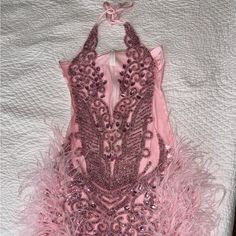 Size M/L Custom Made Birthday Dress. Back Is Spandex. Top Is A Halter Tie Stretch Pink Dress For Party Season, Pink Holiday Evening Dress For Night Out, Glamorous Fitted Pink Evening Dress, Elegant Wedding Dress For Carnival, Fitted Mini Dress For Party At Carnival, Fitted Mini Dress For Carnival, Pink Embellished Evening Dress For Night Out, Pink Stretch Evening Dress, Pink Fitted Dress For Party