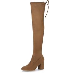 A block heel beautifully complements the lithe silhouette of a towering over-the-knee boot crafted of supple faux suede. Over the knee high boots. Block Heel. Rounded Toe. Lace up. Side Zipper. Vamp: Faux Suede. Outsole: Rubber; Heel: ABS. Size: 8.5. Color: brown. Gender: female. Age Group: adult. Pattern: Solid. Material: lace/suede. Casual Brown Knee-high Heeled Boots, Tall Suede Over-the-knee Boots, Brown Knee-high Boots With High Shaft For Formal Occasions, Fitted Suede Knee-high Boots With Block Heel, Brown Medium Width Knee-high Boots For Formal Occasions, Knee-high Brown Heels Medium Width, Knee High Boots Brown, Brown Knee-high Boots With Block Heel And Medium Width, Womens Chunky Heels