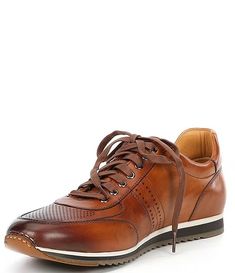 Magnanni Men's Marlow Leather Dress Sneakers | Dillard's Leather Lace-up Sneakers With Leather Trim, Masculine Leather Business Sneakers, Business Leather Sneakers, Masculine Business Leather Sneakers, Classic Brown Sneakers With Perforations, Brown Wingtip Sneakers With Perforations, Formal Leather Shoes With Perforations, Classic Sneakers With Leather Trim And Round Toe, Classic Brown Leather Shoes With Perforations