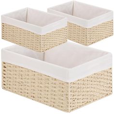 wicker storage baskets with liners set of 3 - white / natural, large