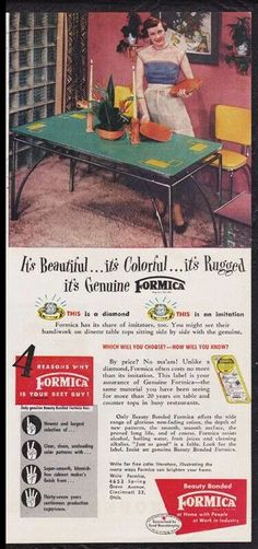 an old advertisement for kohl's furniture with a woman sitting at a table