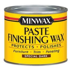 a can of minwax paste finishing wax on a white background with the words'paste finishing wax protects polishes, furniture trim and paneling