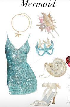 a woman's dress and accessories are featured in this ad for the magazine mermaid