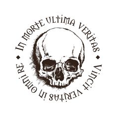 a black and white image of a skull with the words, i'm more ultima veritas