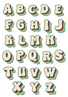 the letters and numbers are made up of different colors, shapes, and font styles