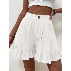 Season:Summer; Fabric:Cotton Blend; Gender:Women's; Style:Casual Daily; Elasticity:Micro-elastic; Occasion:Going out,Weekend; Fit Type:Regular Fit; Function:Breathability,Comfortable; Pattern:Plain; Design:Wide Leg,Ruffle; Pants Type:Shorts; Front page:FF; Listing Date:03/27/2024; Production mode:External procurement; Hips:; Length:; Waist:; Fit US Size:; Fit UK Size:; Fit EU Size:; Pants Length:Short; Print Type:non-printing Mini Robes, Hot Shorts, High Waist Fashion, Ruffle Shorts, Loose Shorts, Linen Shorts, Outfit Casual, Fashion Colours, Casual Fits