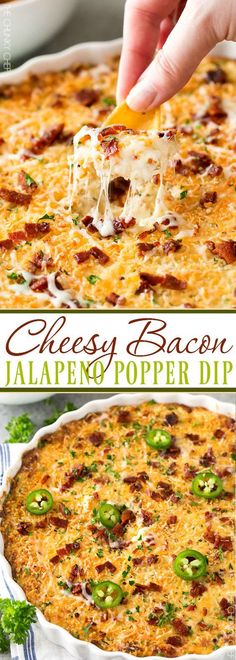 cheesy bacon jalapeno popper dip in a casserole dish