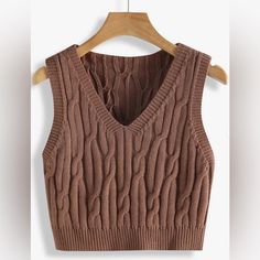 Cable Knit Sweater Vest Never Worn Open To Offers Cable Knit Sweater Vest, Soft Sweaters, Brown Vest, Knit Sweater Vest, French Teacher, Traje Casual, Sweater Vest Women, Cable Sweater, Women's Sweaters