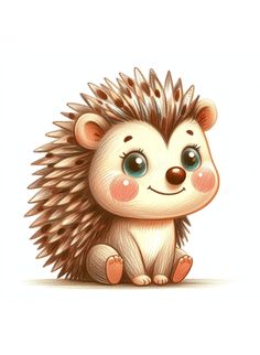 an adorable hedgehog sitting on the ground with its eyes wide open and it's head