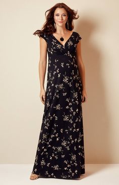 With a hint of oriental charm, our Alana maternity maxi dress has a beautiful blossom print that is striking against a jet black backdrop. Cut from premium French jersey for the softest feel and a beautiful drape, we’ve added a crossover neckline and an empire waist to smooth over your new-found curves. Elegant and understated with heels for a wedding, or pure comfort for your babymoon, with a metallic sandal and clutch, Alana promises easy sophistication. -Premium French jersey -Maxi dress leng Maternity Evening Wear, Maternity Evening, Comfortable Maxi Dresses, Maternity Dresses For Baby Shower, Lace Maternity Dress, Floral Maternity Dresses, Tiffany Rose, Pregnant Wedding Dress, Dress Night