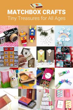 many different types of crafts are shown with the words matchbox crafts tiny treasures for all ages