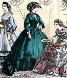 1860s 1850s Dresses, 1850 Fashion, Riding Dress, 1850s Fashion, Green Gloves, Green Products