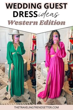 Create the perfect Wedding Guest Outfit for a western-inspired event with these Women's Fashion tips. Whether you're styling Western Boots or planning a classic Country Outfit, find inspiration to look and feel amazing at any western wedding. Western Wedding Guest Outfit, Wedding Guest Dress Inspiration, Outfit Options