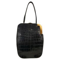 1950s Koret Genuine Black Alligator Handbag w Rare and Unusual Asymmetric Closure For Sale at 1stDibs Alligator Handbags, Black Alligator, Fashion Handbags, Alligator, Red Leather, Coin Purse, Top Handle Bag, Purses And Bags, Handbags