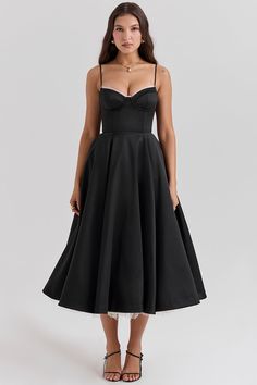 Elevate your style with the Mademoiselle Black Tulle Midi Dress. The French-inspired halter design, delicate lace and slimming waist will add a touch of sophistication to any occasion. Stay effortlessly chic in this mid-length dress while embracing your inner fashionista. A Line Skirt Midi, Comfy Blouse, Classic Dresses, Tulle Midi Dress, Elegant Midi Dresses, Duchess Satin, Elegant Maxi Dress, Grad Dresses, Slim Dresses