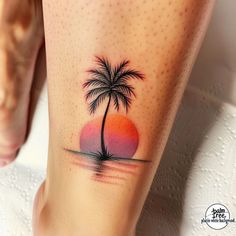 Sunset Ink Master Tattoo Files Simple Beach Tattoo Men, Half Sleeve Beach Tattoos For Women, Palm Tree Waves Tattoo, Pink Sunset Tattoo, Palm Tree With Sunset Tattoo, Flamingo Palm Tree Tattoo, Wave And Sunset Tattoo, Sunset Tattoo Stencil, Watercolor Sunset Tattoo