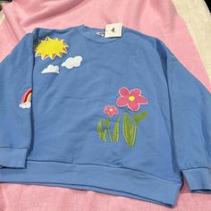 New With Tags Yellowthelabel Sweatshirt Embroidered Sweatshirt, Embroidered Sweatshirts, Cute Crafts, Oversized Sweatshirt, Color Blue, Bee, Sweaters For Women, Sewing, Tags