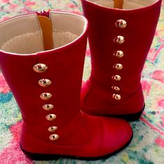 The Cutest Red Leather Boots! Made Well. In Good Condition. Mild Scuffs At Toes. Red Lace Up Boots, Red Leather Boots, Red Lace, Lace Up Boots, Red Gold, Girls Shoes, Red Leather, The Cutest, Leather Boots