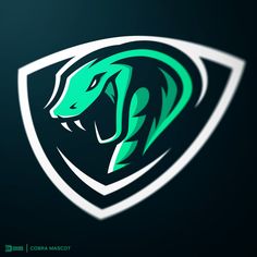 a green and white logo with a snake on it's head, in the middle of a dark background