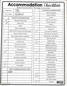 the accomndation checklist is shown in black and white