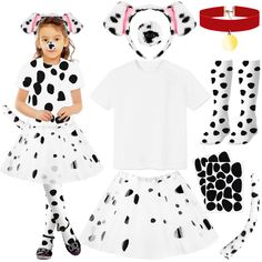 PRICES MAY VARY. 【VALUE PACKAGE】: This dalmatian costume set includes 1 x dalmatian ear headband, 1 x dalmatian Nose, 1 x dalmatian Tail, 1 x red velvet choker, 2 sheets dalmatian printed felt sticker, 1 x white T-shirt, 1 x dalmatian printed Tutu and 1 pair of dalmatian printed socks. Perfect dalmatian costume set for your kids! Dressing up with lovely dalmatian costume accessories, becoming the most shining star at 100 days of school party! 【SIZE INFORMATION】: The dalmatian printed tutu is 30c 100 Days Of School Party, 101 Dalmations Costume, Dog Ear Headband, Dalmation Costume, 101 Days Of School, Puppy Halloween Costumes, Dog Ears Headband, Dalmatian Costume, Toddler Costumes Girl