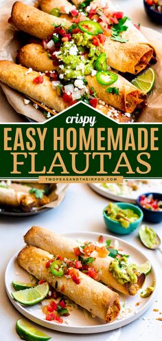 easy homemade flattass with guacamole, salsa and lime on the side