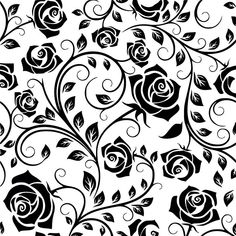 a black and white floral pattern with roses