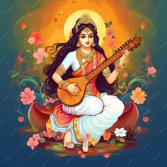 Saraswati Picture, Saraswati Painting, Art Competition Ideas, Bengali Art, Modern Art Canvas Painting, Boho Art Drawings, Goddess Artwork, Indian Paintings