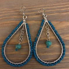 Pretty Silver, Blue And Turquoise Beaded Drop Earring. Nwot. See Pics For Dimensions. Wire Jewelry Earrings, Wire Jewelry Patterns, Beaded Drop Earrings, Ear Rings, Drop Earring, Bead Earrings, Earrings Color, Jewelry Patterns, Turquoise Beads