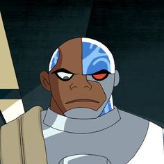 a cartoon character with red eyes and an angry look on his face, standing in front of a black background