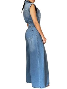 Discover the perfect blend of comfort and style with our vintage loose denim jumpsuit for women. Made from 100% cotton denim, this casual, non-stretch piece features a button-front design, side pockets, and adjustable straps. Shop now at Mabel Love Co. Modern Streetwear, Jumpsuit For Women, Wide Leg Romper, Vintage Details, Denim Romper, Activewear Sets, Maxi Dress Formal, Active Leggings, Denim Jumpsuit