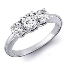 three stone diamond ring in white gold