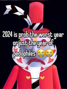 a red and white teddy bear wearing a top hat with the words 205 is prob the worst year or just the year of peepies