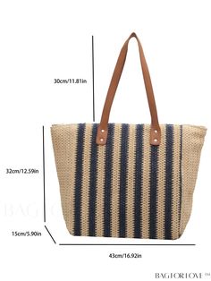 BagForLove - Summer Vacation Double Handle Zipper Straw Bag - Large Size Product Description Color Multicolor Strap Type Double Handle Details Studded Bag Size Large Pattern Type Striped Style Vacation Type Straw Bag Closure Type Zipper Features High-capacity Magnetic No Material Paper Care Instructions Do not wash Size Chart INCH CM Bag Length Bag Width Bag Height Handle Height 16.9 inch 5.9 inch 12.6 inch 11.8 inch Bag Length Bag Width Bag Height Handle Height 43 cm 15 cm 32 cm 30 cm Details P Summer Bags With Zipper Closure For Daily Use, Casual Beach Bag With Zipper For Vacation, Rectangular Summer Bags With Zipper Closure, Summer Rectangular Bags With Zipper Closure, Beach Tote Shoulder Bag With Zipper Closure, Casual Rectangular Beach Bag With Zipper Closure, Casual Beach Bag With Zipper Closure, Beige Beach Bag With Zipper Closure, White Beach Bags With Zipper Closure