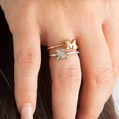 Embrace the fashion trend stacked rings! You can mix and match these sterling silver ring to create a personalized look. Choose more than one and we will do it with the initials of your choice. They make fantastic friendship rings, a sweet present from a boyfriend to his other half, to give to a friend, or simply an elegant way to carry your children's initials with you at all time. ~ D E T A I L S ~ - Free Shipping - Gift box and velvet pouch included - Made with premium materials Material: Ste Mothers Ring Stackable, Personalized Initial Ring, Silver Initial Ring, Ring Initial, Stacked Rings, Engraved Engagement Ring, Infinity Jewelry, Friendship Rings, Letter Ring