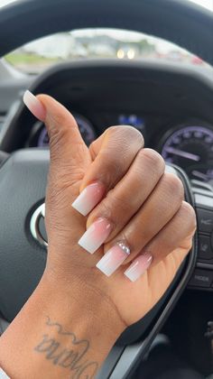 Short pink and white ombré set with diamonds Ambre Nails, Gel Toe Nails, Acrylic Toe Nails, Ombre Acrylic Nails, Colored Acrylic Nails, White Acrylic Nails, Girly Acrylic Nails, Fall Acrylic Nails