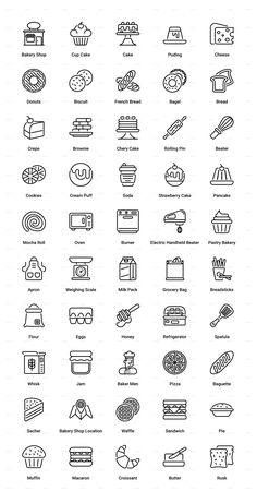 the food and drink icons are shown in black on a white background, as well as an