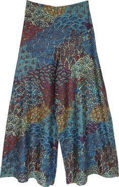 With a stunning print that reminds one of the beautiful underwater life, these wide-leg rayon pants would leave you feeling easy and breezy! With an elastic at the back, it ensures the comfort of size. A unique and versatile addition to your all season wardrobe. #tlb #SplitSkirtsPants #vacationclothing #beachwrap #Floral #Printed #bohemianfashion #WideLegPants #BeachPants #HippiePants #coolsummerpants #palazzopants Patterned Wide Leg Beach Bottoms, Summer Patterned Wide Leg Harem Pants, Palazzo Shorts, Beautiful Underwater, Beach Floral, Wide Leg Lounge Pants, Printed Palazzo Pants, Hippie Pants, Hippie Look