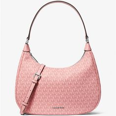 Nwt Michael Kors Cora Large Shoulder Bag Primrose (Pink) In Color Authentic Elegant Pink Shoulder Bag With Logo, Pink Shoulder Bag With Logo, Tan Leather Tote, Large Hobo Bag, Cream Bags, Gold Handbags, Handbag Patterns, Large Shoulder Bags, Purses Michael Kors