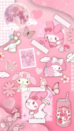 the pink wallpaper is full of cute stickers and other things to decorate it