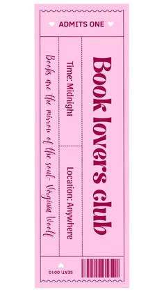 a pink ticket with the words book lover's club on it