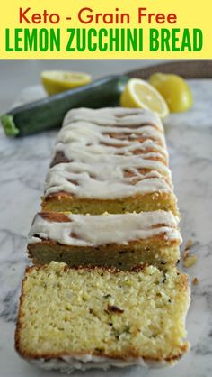 lemon zucchini bread with white glaze on top