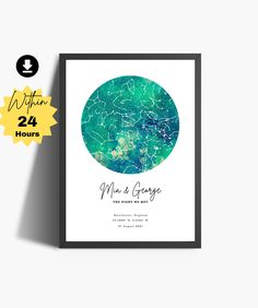 an art print with the words mr and mrs george written on it in green ink