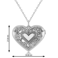 Style Number - AZ17876
This beautiful locket will go straight to her heart with a beautiful floral design ingrained into this locket pendant's 14k white gold setting.This picture locket opens to reveal two photo holders to securely hold images of the things you hold most dear and comes with your choice of a matching gold 16 or 18 chain. The back of this locket can be engraved with the text of your choosing. Elegant Medallion Locket Necklace For Mother's Day, Open Heart Locket Jewelry For Keepsake, Open Heart Keepsake Locket, Keepsake Double Heart Locket Jewelry, Valentine's Day Medallion Locket Jewelry, Memorial Locket Jewelry For Mother's Day, Mother's Day Memorial Locket Jewelry, Open Heart Locket Necklace Keepsake, Elegant Medallion Locket Necklace For Valentine's Day