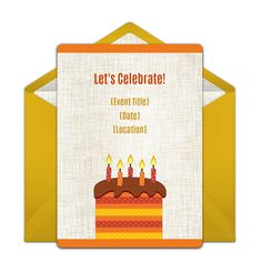 a birthday card with a cake and candles on it, that says let's celebrate