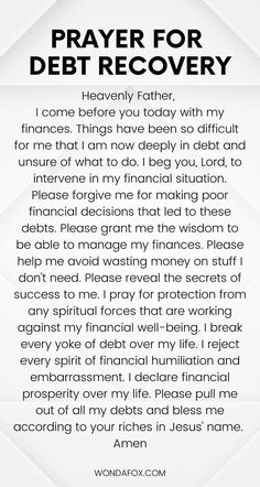 a prayer for debt recovery with the words, i come before you today with my finance things have been so difficult