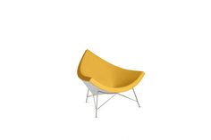 a yellow chair sitting on top of a white floor