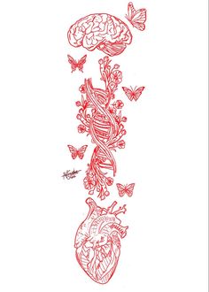 a drawing of a heart with butterflies flying around it